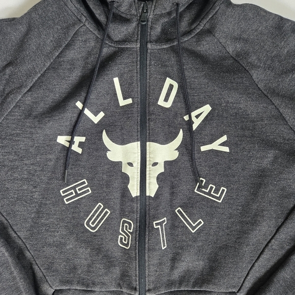 Under Armour Project rock dark grey all day hustle mens zip hoodie sz LG - Picture 2 of 7